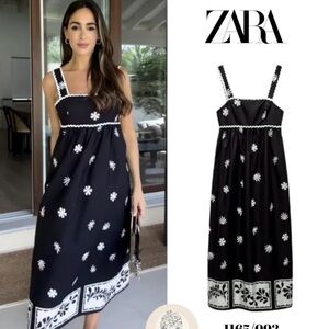 Zara Black and White Floral Midi Dress